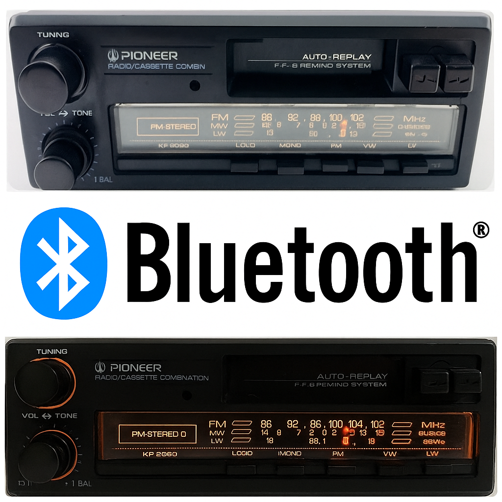 Pioneer KP-2080 vintage car radio cassette player upgraded with Bluetooth, 1 DIN size, serviced and tested