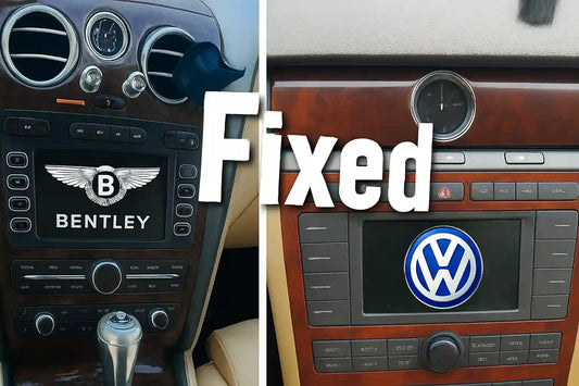 Bentley Continental GT and Volkswagen Phaeton dashboard multimedia systems shown side by side for comparison during repair and diagnostics.