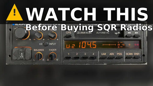 Blaupunkt SQR cassette car radio front panel with illuminated display and controls, highlighting details to check before buying.