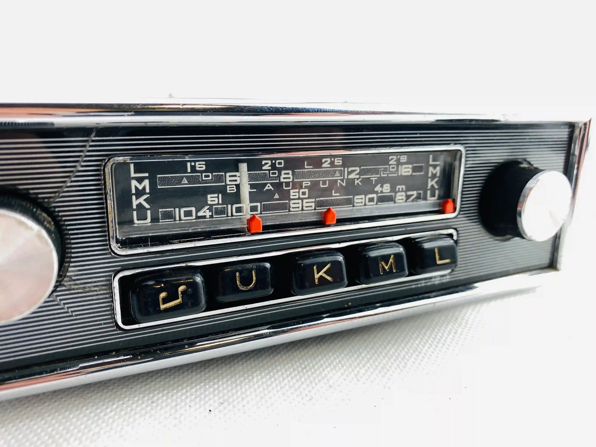 1960s Blaupunkt Essen FM radio close up of tuning dial and frequency scale