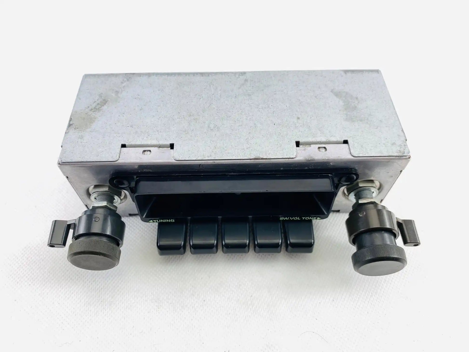 1970s Clarion solid state car radio metal top housing view before Bluetooth retrofit