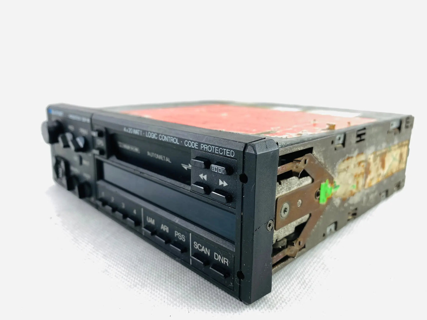 1980s Blaupunkt Woodstock SQR 88 car cassette radio right angled view showing metal chassis condition