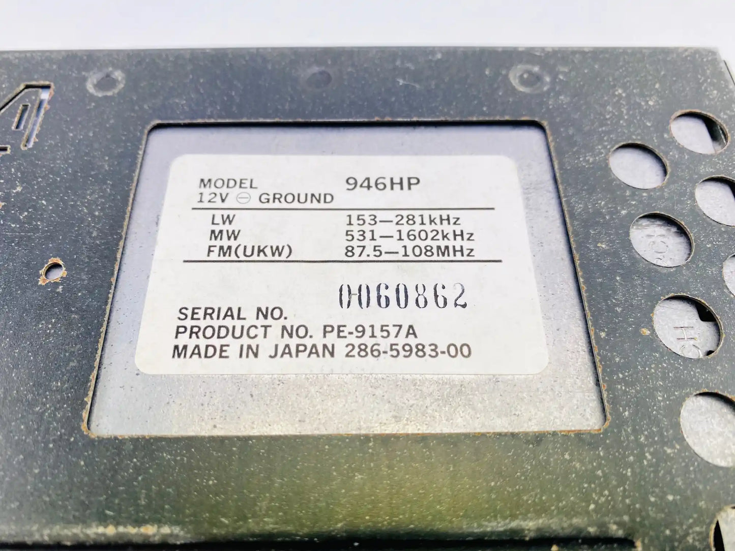 1980s Clarion 946HP car cassette radio player model label made in Japan 12V ground specification