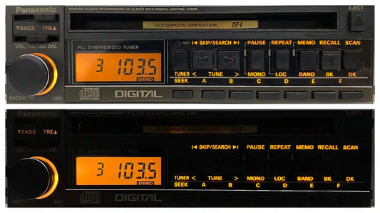1980s Panasonic DP5 CQ-DP5EG car CD radio player with orange backlit display