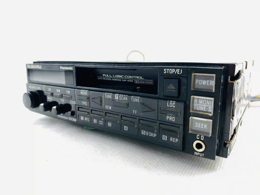 1980s Subaru Panasonic F Series cassette radio right angled front view with control buttons