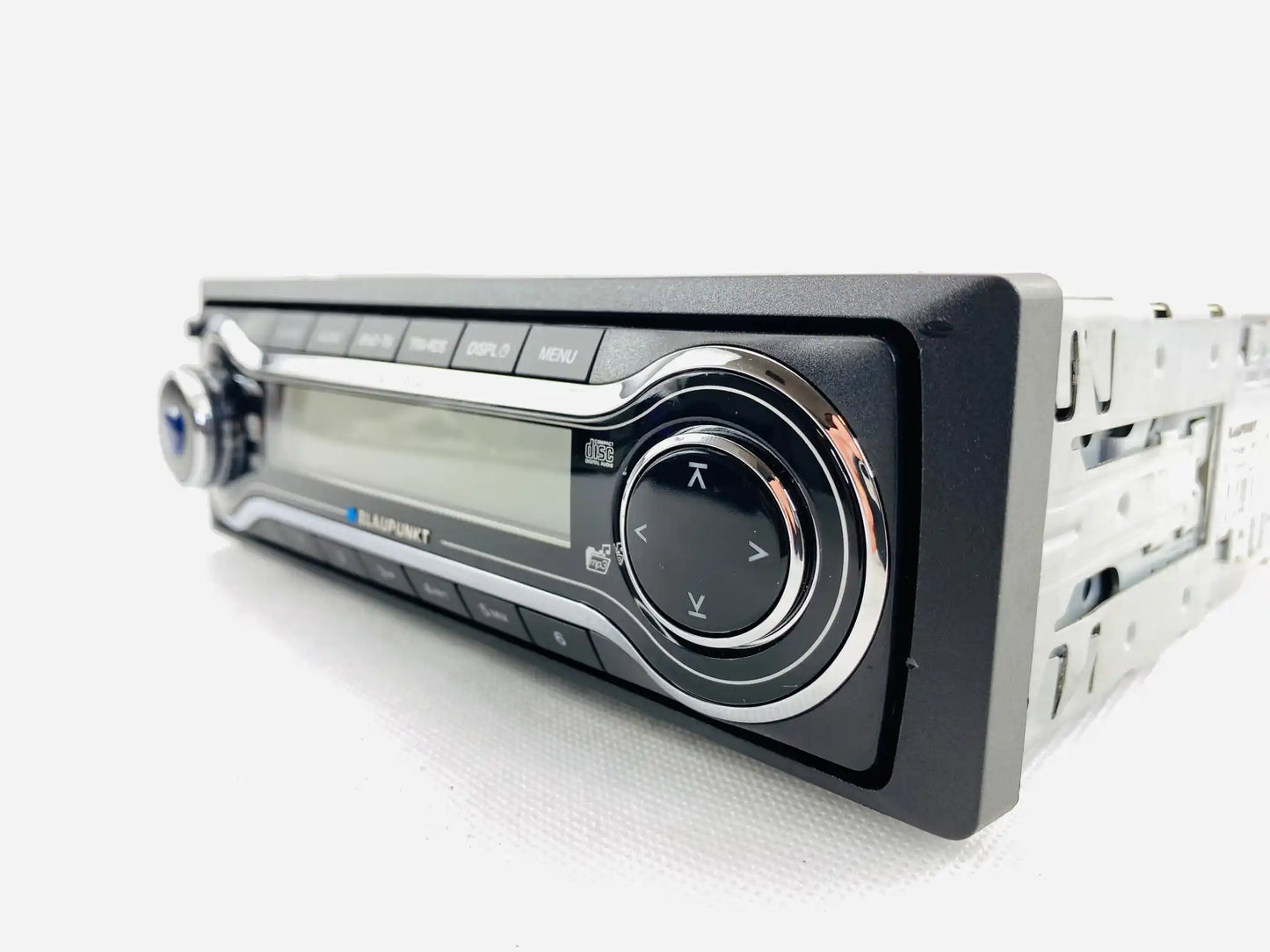 Blaupunkt Orlando MP46 car CD MP3 radio front right angle view with chrome trim