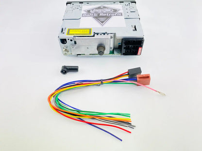2000s Blaupunkt Orlando MP46 CD MP3 radio top chassis view with wiring loom and antenna adapter