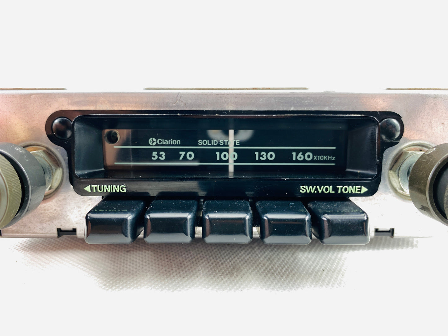 1970s Clarion car radio upgraded with Bluetooth for Nissan, Datsun, and Suzuki. Model: RS-1006I / Part Number: 0029216