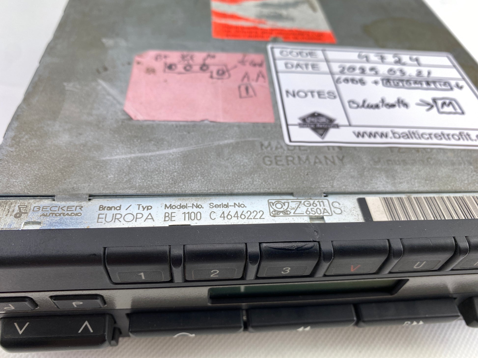 1980s Becker Europa 2000 Car Cassette Radio Player + Bluetooth 