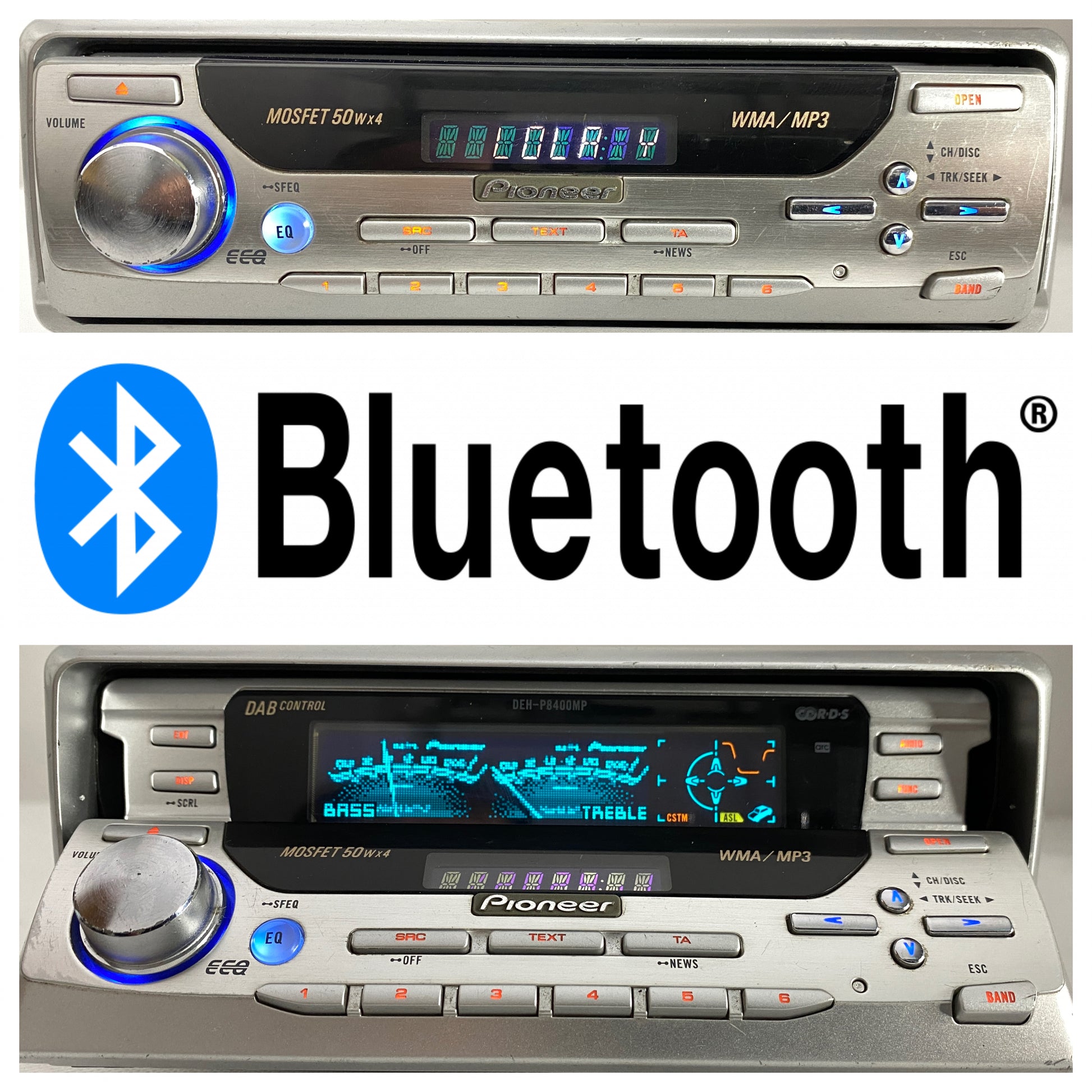 2000s Pioneer DEH-P8400MP Car CD Mp3 Radio Player + Bluetooth Retrofit