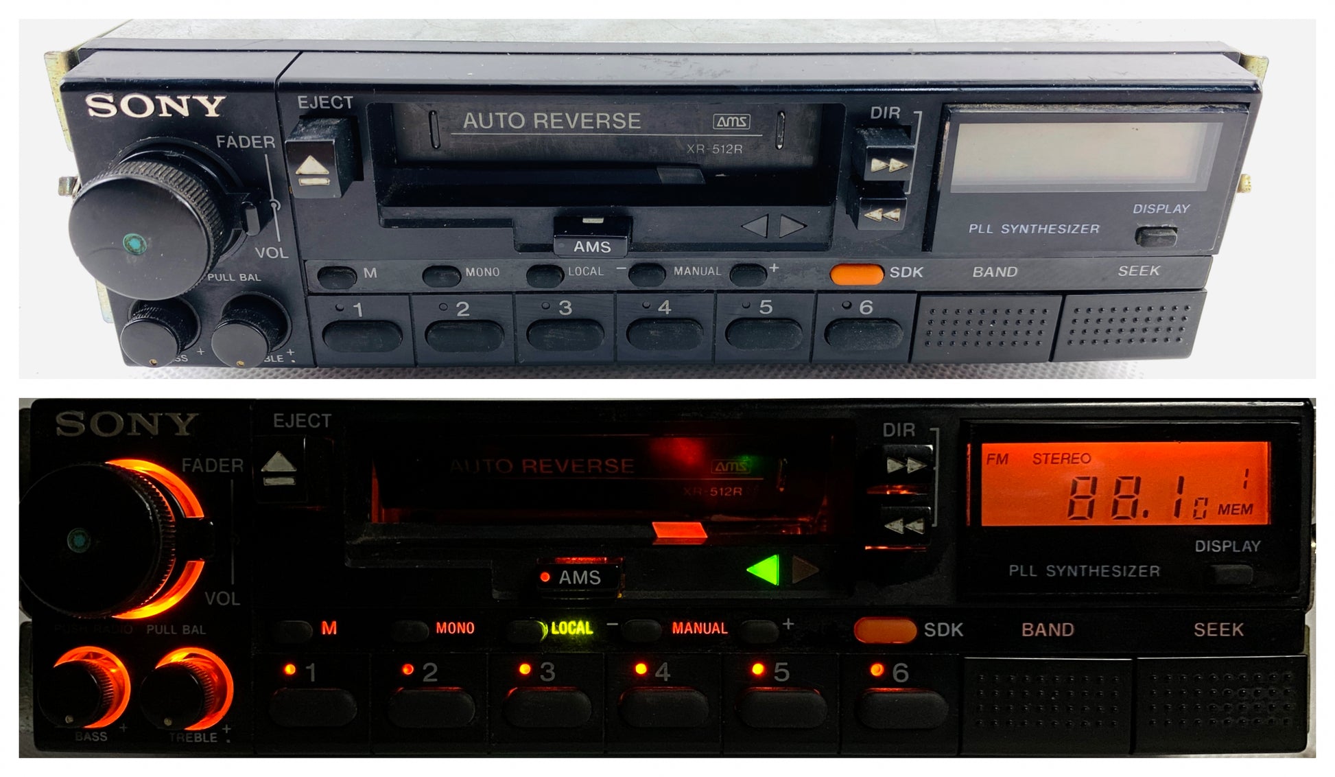 1980s Sony XR-512R Car Cassette FM Radio Player