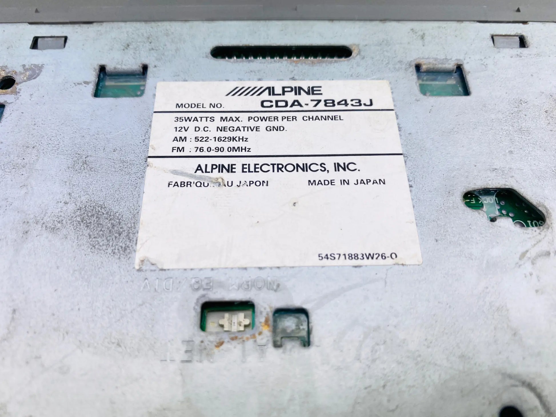 Alpine CDA-7843J model label 35W x4 Made in Japan