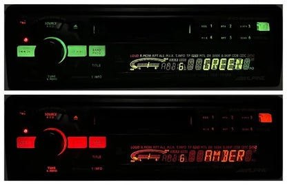 Alpine TDA-7552R shown with switchable green and amber-red display illumination