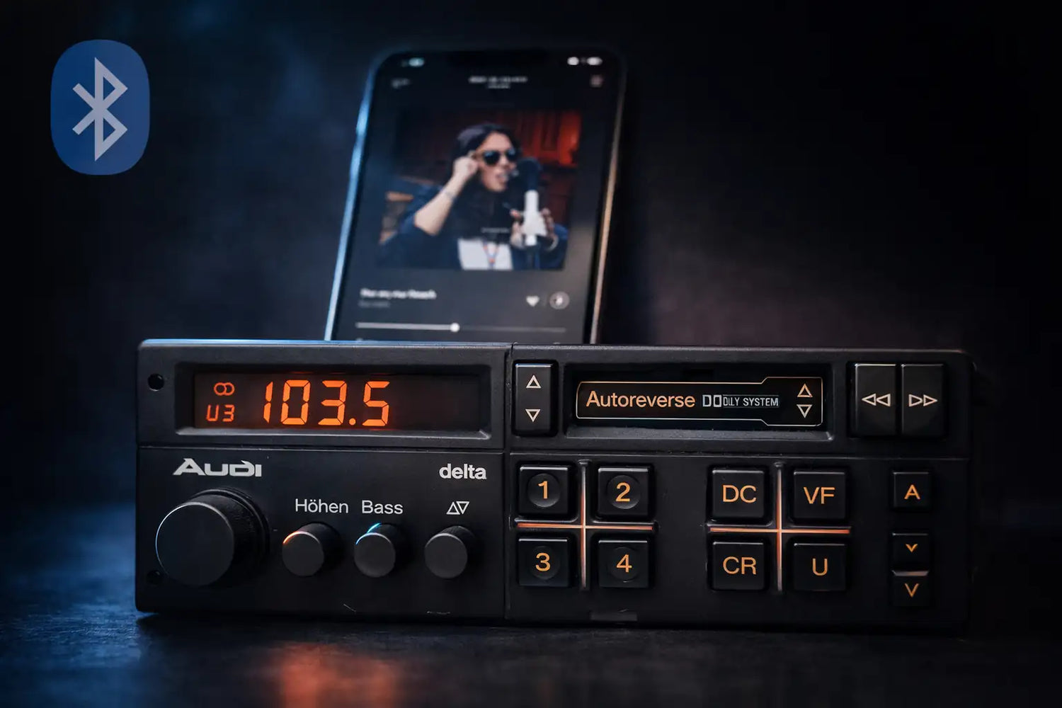 Audi Delta car radio with Bluetooth audio streaming from smartphone after internal retrofit