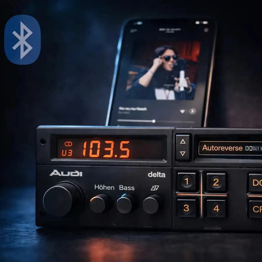 Audi Delta car radio with Bluetooth audio streaming from smartphone after internal retrofit