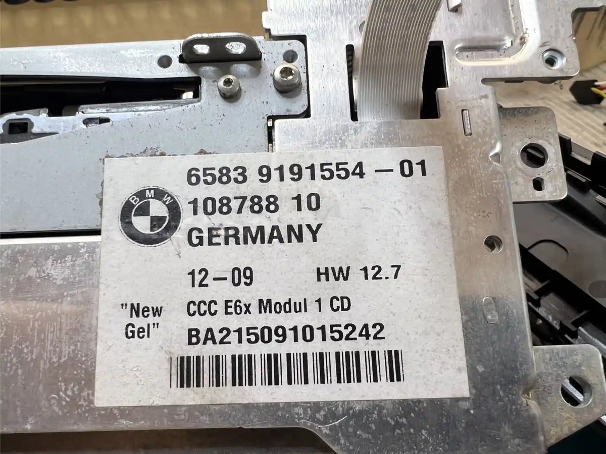 BMW CCC E6x head unit label showing part number 65 83 9 191 554