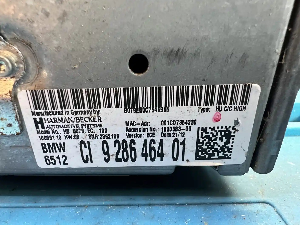 BMW CIC High head unit label showing part number 65 12 9 286 464