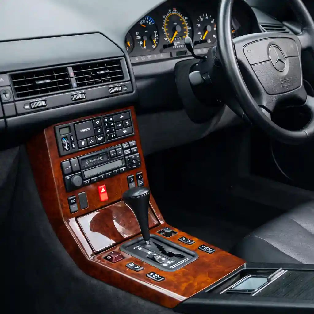 Classic Mercedes-Benz interior with original radio upgraded with hidden Bluetooth retrofit