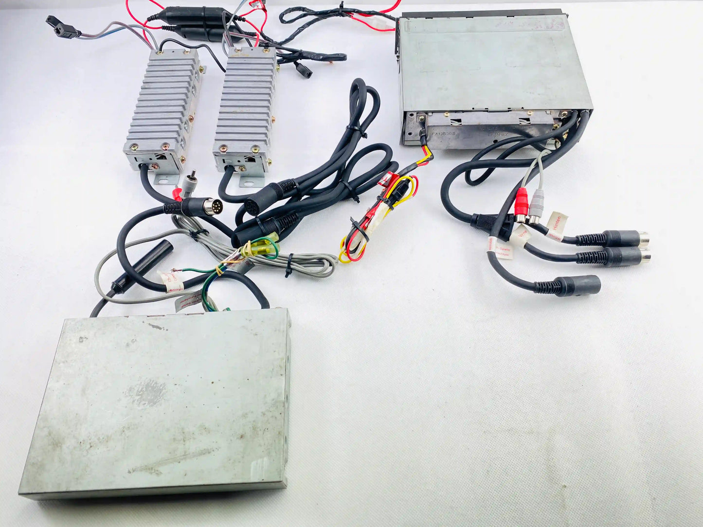 Panasonic CQ-DP5EG car CD radio rear view with audio connectors and cables