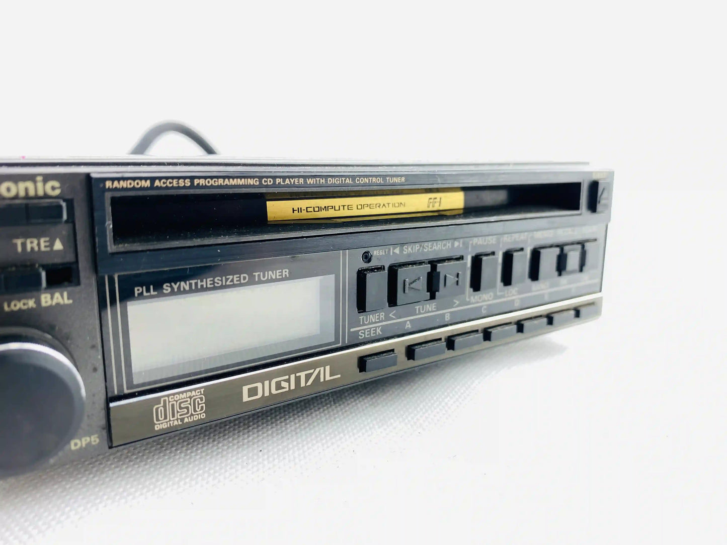Panasonic CQ-DP5EG digital car CD player close up of display and control buttons