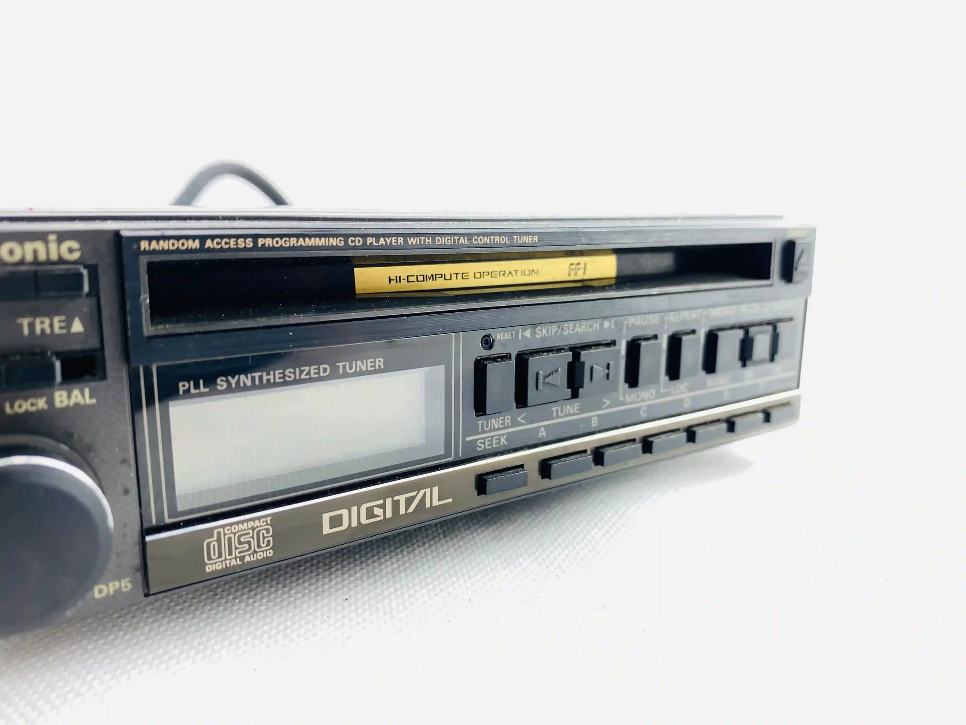 Panasonic CQ-DP5EG digital car CD player close up of display and control buttons