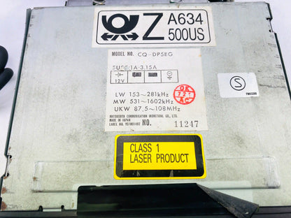 Panasonic CQ-DP5EG model label showing Class 1 Laser Product marking