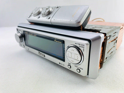 Pioneer DEX-P9 Premiere car CD player front left angle view with remote control on top