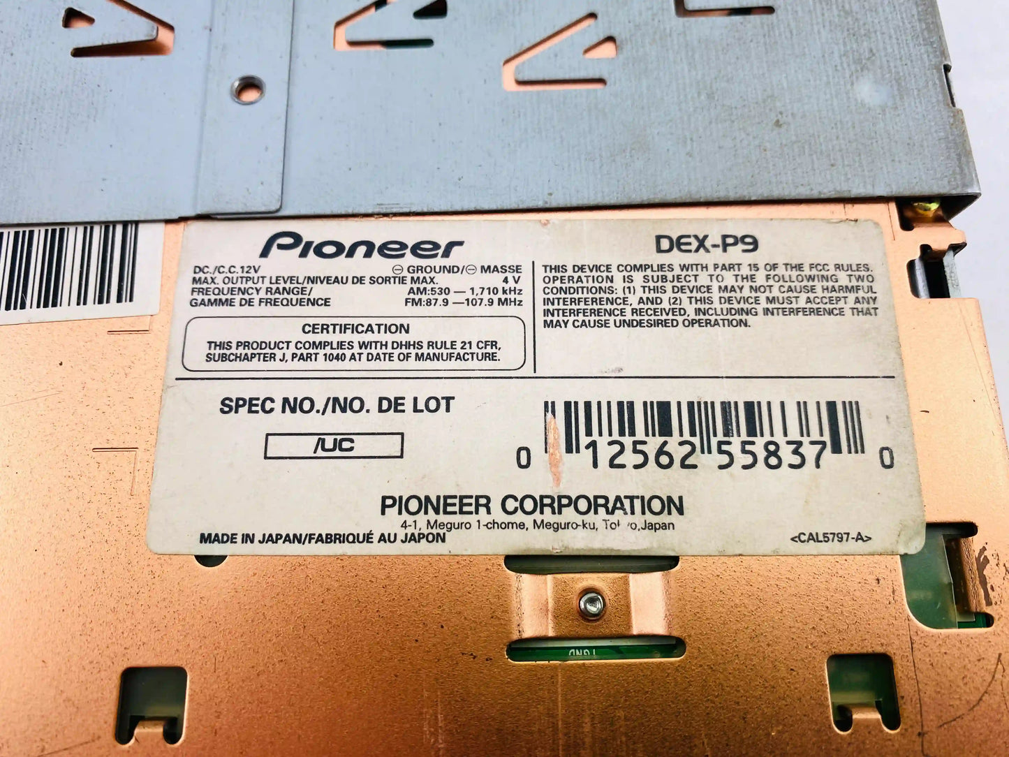 Pioneer DEX-P9 model label and specification plate made in Japan