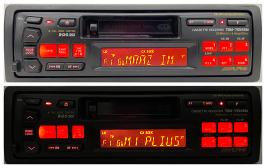 Alpine TDM-7554RM vintage cassette car radio front view with RCA outputs